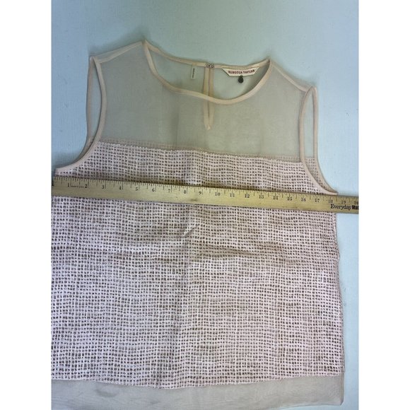 Rebecca Taylor Soft Pink Silk Net Lace Blouse Silk Top Tank Size 6 - Picture 11 of 14